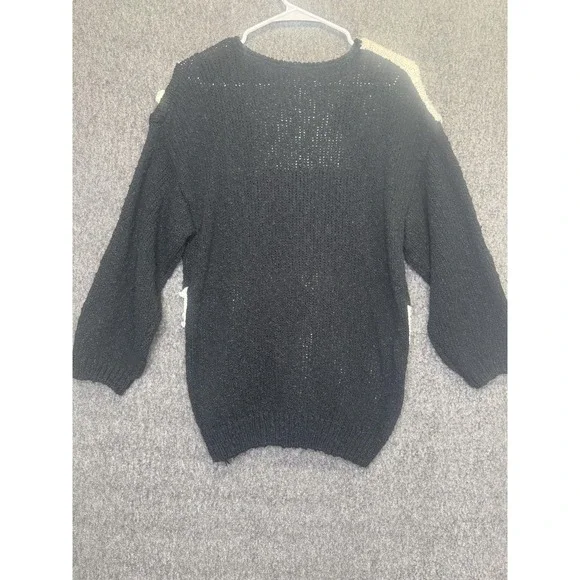 Vintage Hana Lee Sweater Womens Medium Black White Geo Graphic Knit Pullover 80s - Picture 7 of 8